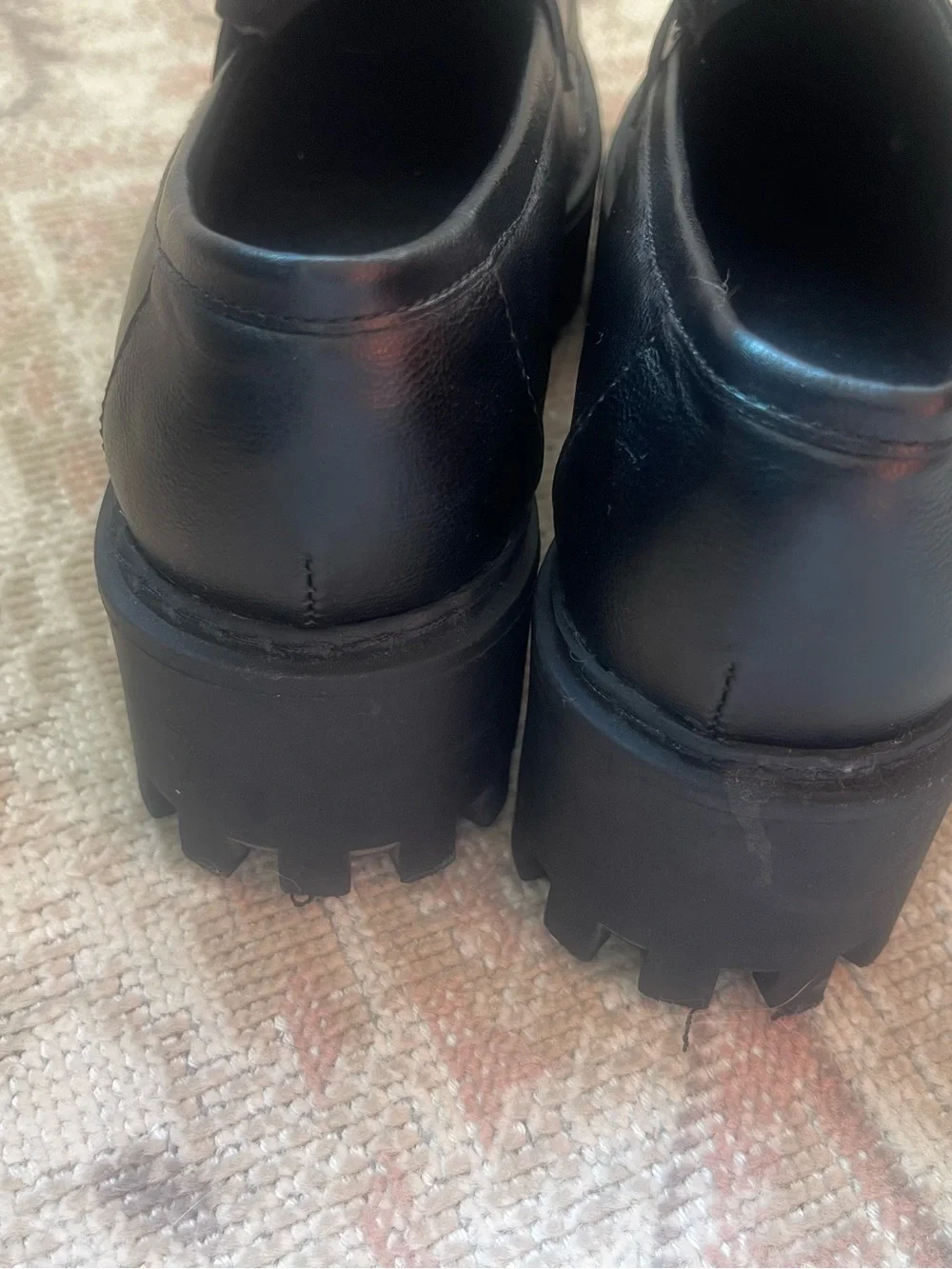 Women's Black Lug-Sole Platform Penny Loafers